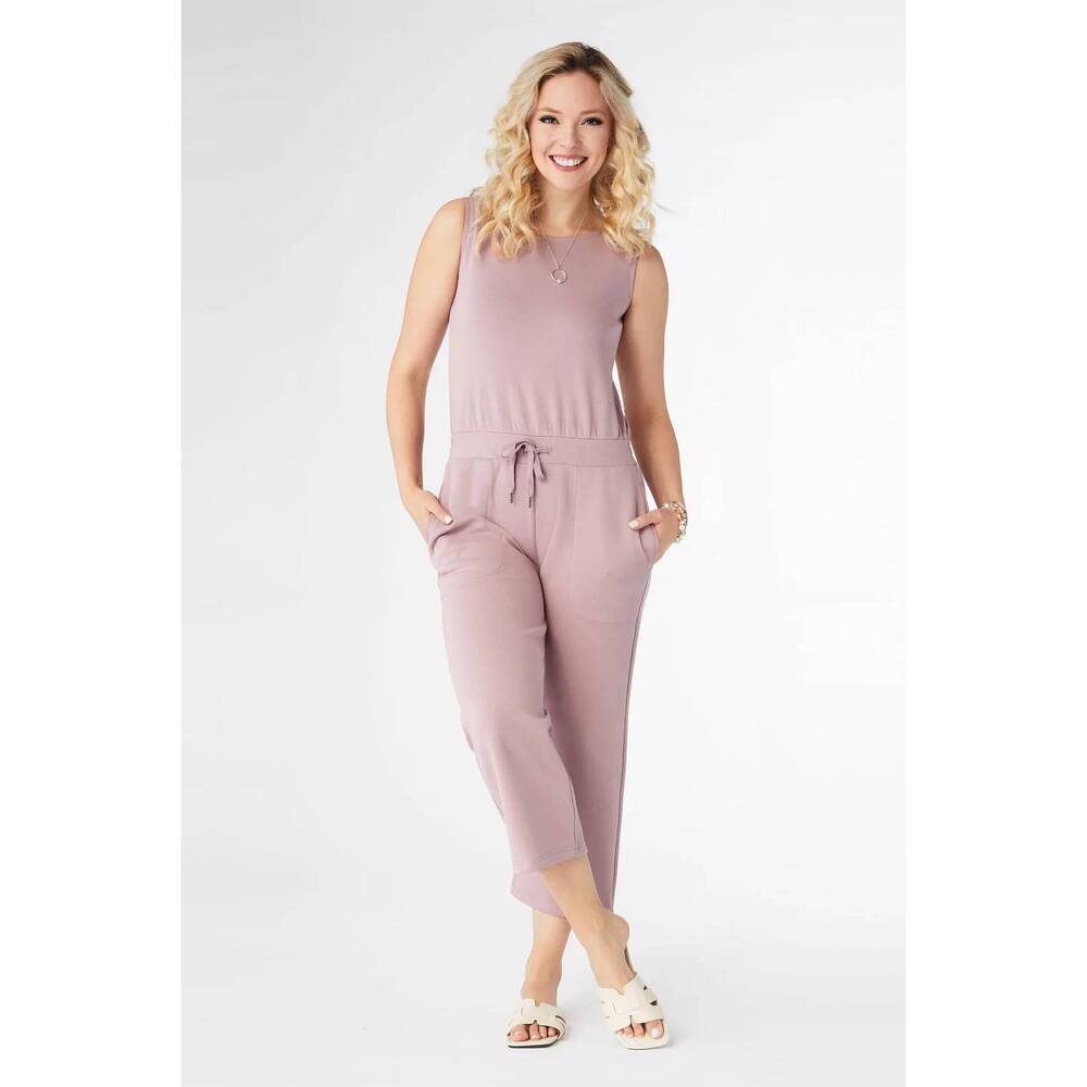 NEW COCO + CARMEN hilarie super soft crop romper with pockets in misty rose